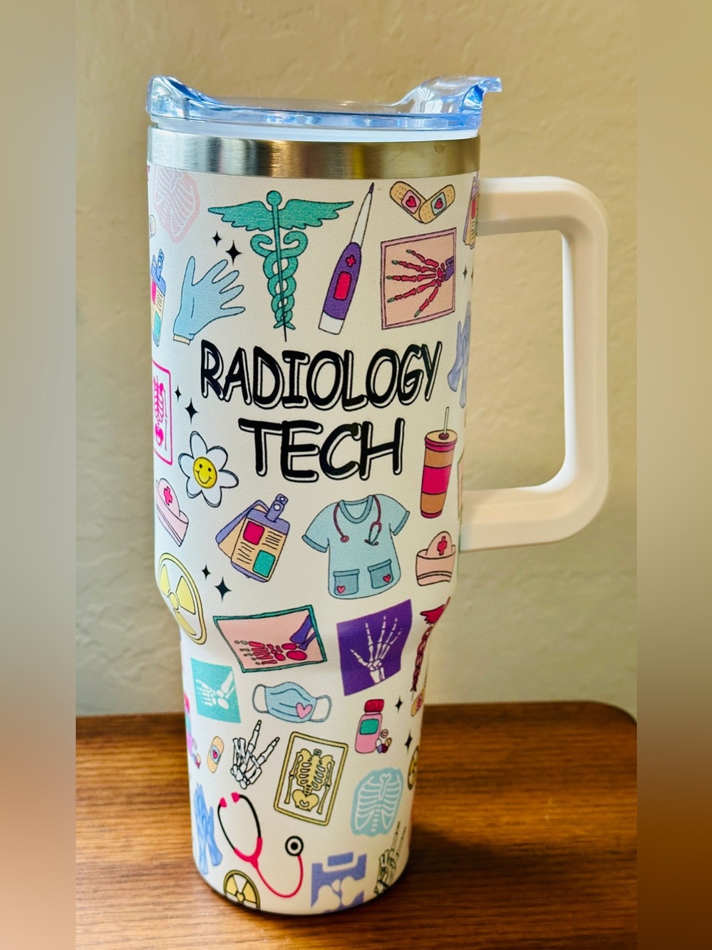40 Oz Radiology Tech Tumbler - Stainless Steel Insulated Travel Cup with Handle